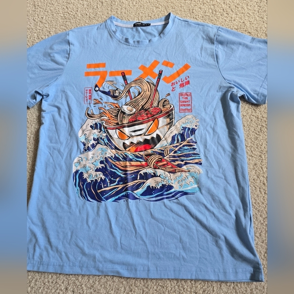 🌈 Romwe Ramen Short Sleeve Blue Tee